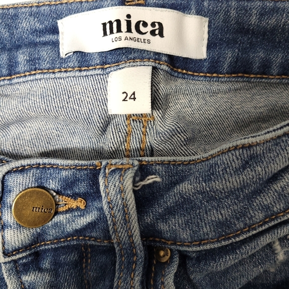 Mica Los Angeles Jeans Womens Blue Distressed Slim Straight High Rise Size 24 - Picture 10 of 11